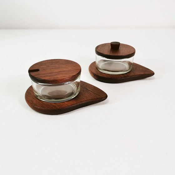 Image 1 of Pair of vintage teak sugar bowls, Denmark 1960