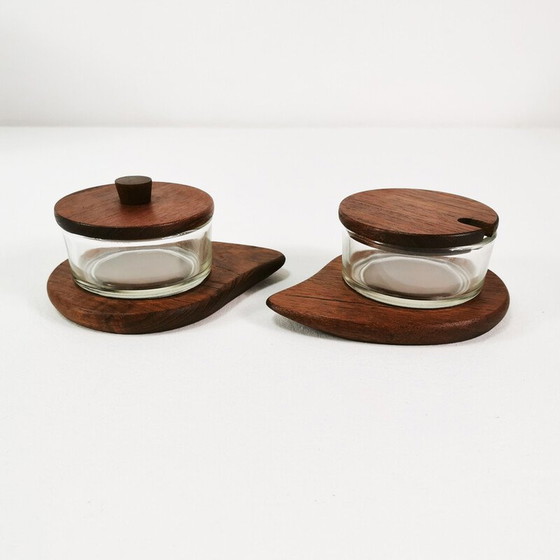 Image 1 of Pair of vintage teak sugar bowls, Denmark 1960