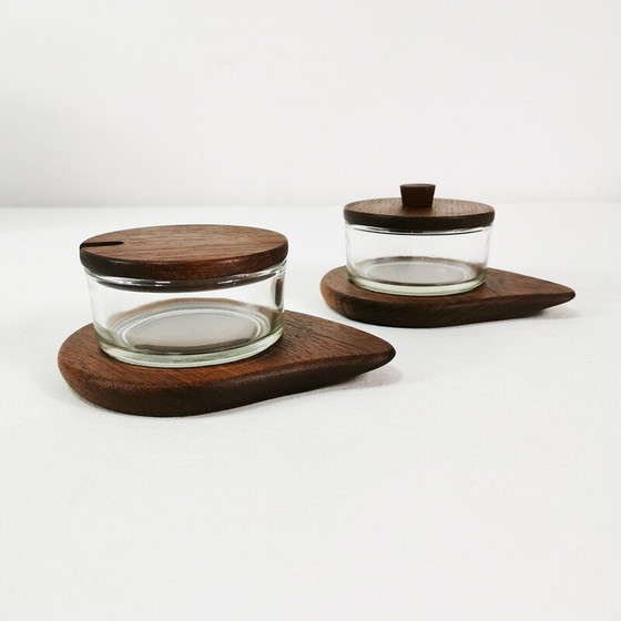 Image 1 of Pair of vintage teak sugar bowls, Denmark 1960