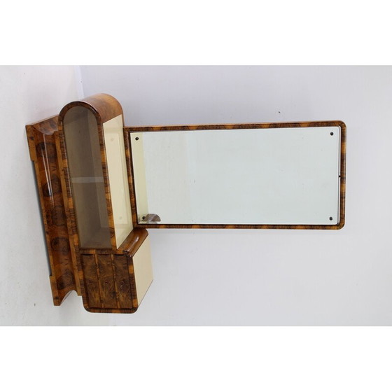 Image 1 of Vintage Art Deco Vanity mirror in walnut and stool, Czechoslovakia 1930s