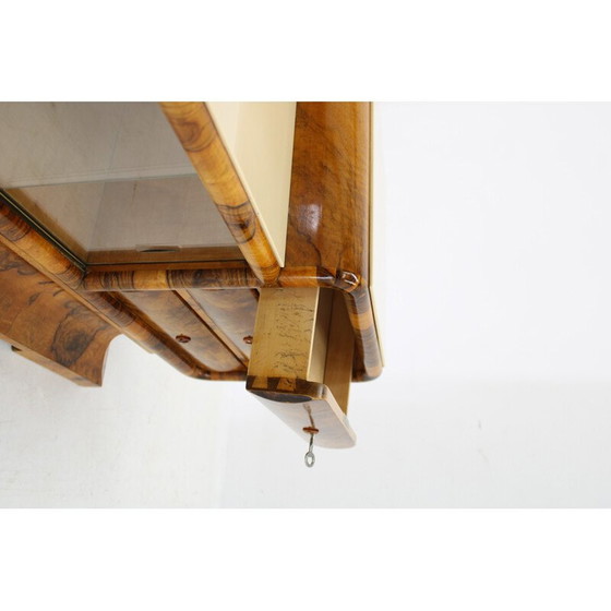 Image 1 of Vintage Art Deco Vanity mirror in walnut and stool, Czechoslovakia 1930s