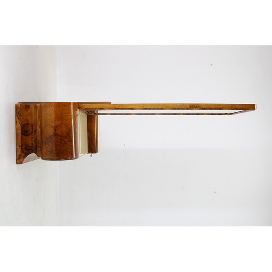Image 1 of Vintage Art Deco Vanity mirror in walnut and stool, Czechoslovakia 1930s