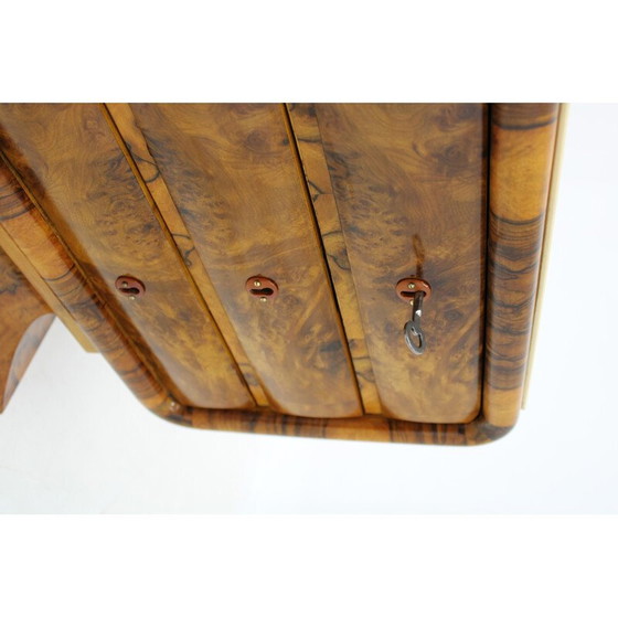 Image 1 of Vintage Art Deco Vanity mirror in walnut and stool, Czechoslovakia 1930s