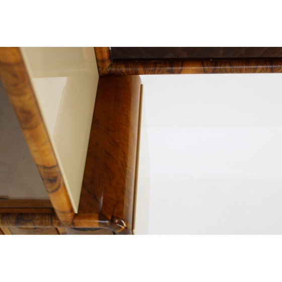 Image 1 of Vintage Art Deco Vanity mirror in walnut and stool, Czechoslovakia 1930s