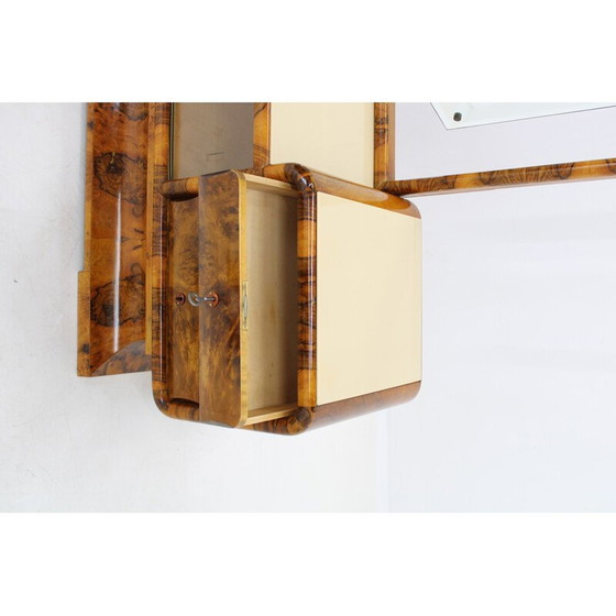 Image 1 of Vintage Art Deco Vanity mirror in walnut and stool, Czechoslovakia 1930s