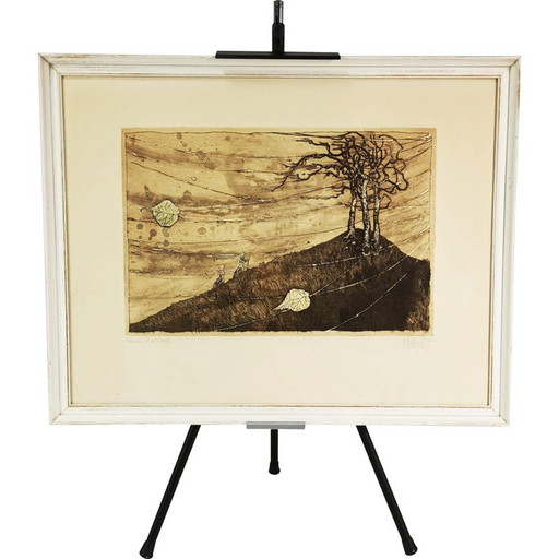 Vintage wooden frame painting by Lars Bo, Denmark 1960