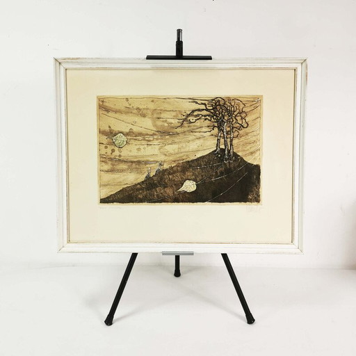 Vintage wooden frame painting by Lars Bo, Denmark 1960