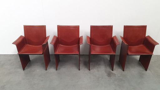 4x Matteo Grassi Korium cognac cuir de selle Tito Agnoli Italie 70s