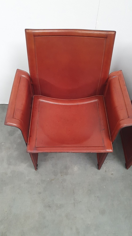 Image 1 of 4x Matteo Grassi Korium cognac saddle leather Tito Agnoli Italy 70s