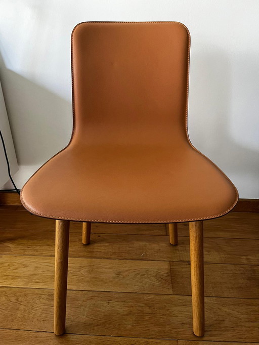 Vitra Hal Wood chair cuir cognac