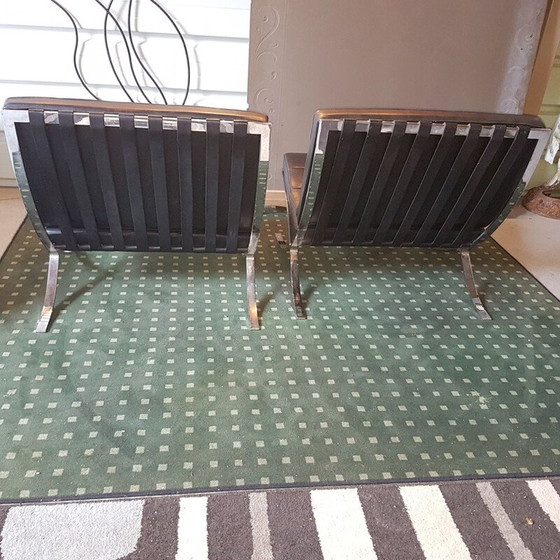 Image 1 of Pair of vintage leather "Barcelona" armchairs by Mies Van Der Rohe for knoll, 1970