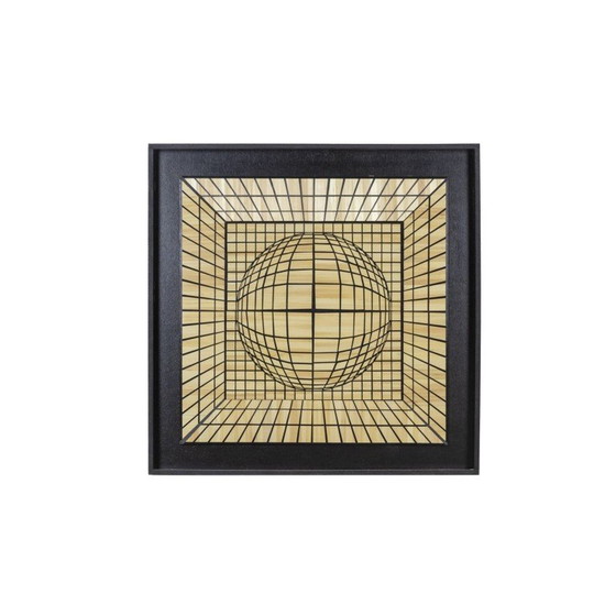 Image 1 of Vintage kinetic panel in straw marquetry