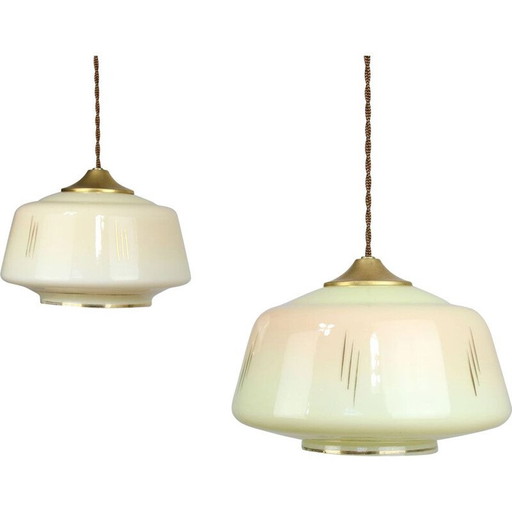 Pair of vintage glass and brass hangers