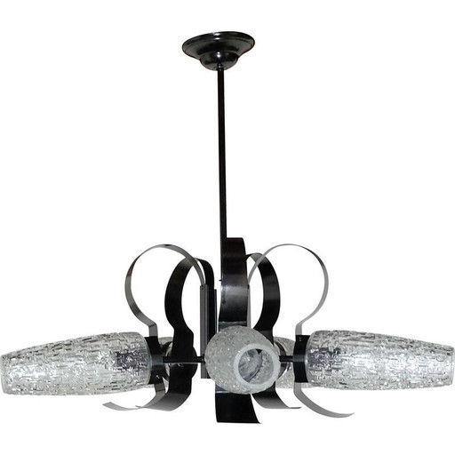 Vintage 5 branch glass chandelier, 1960