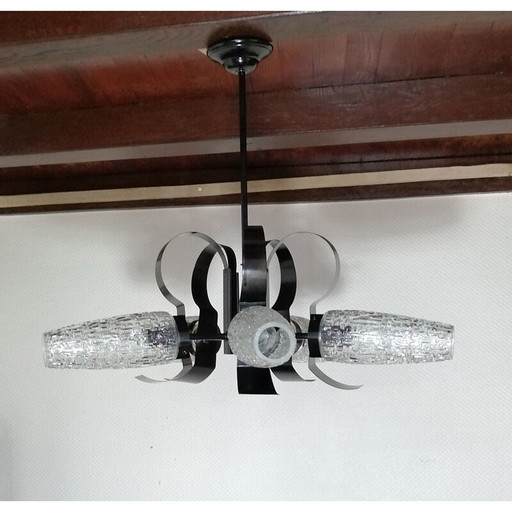 Vintage 5 branch glass chandelier, 1960