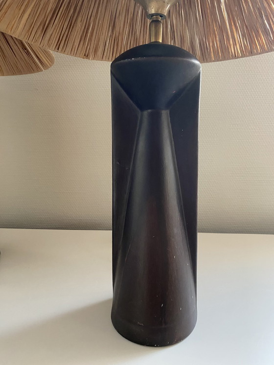 Image 1 of Set di lampade da tavolo vintage in ceramica marrone 