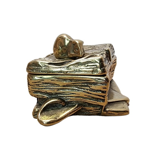 Image 1 of Vassoio porta timbri vintage in ottone con topo e libro