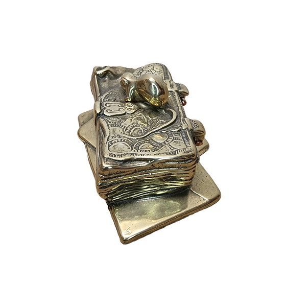 Image 1 of Vassoio porta timbri vintage in ottone con topo e libro