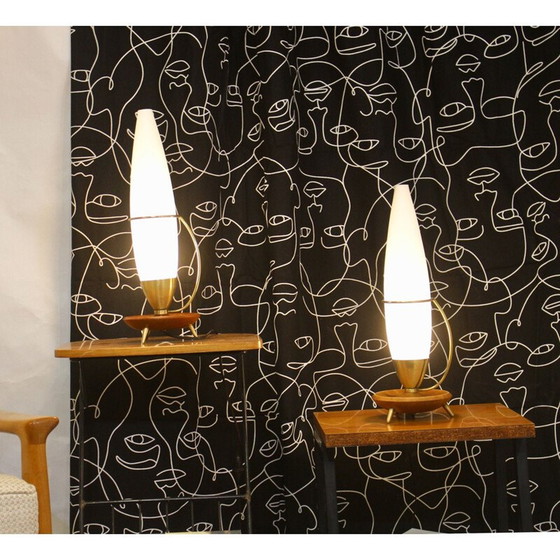 Image 1 of Pair of vintage teak and brass tripod lamp Philips 1960