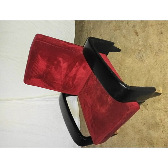 Image 1 of Pair of vintage red velvet club chairs, Italy 1950s