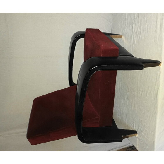 Image 1 of Pair of vintage red velvet club chairs, Italy 1950s