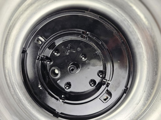 Image 1 of Plafonnier vintage anneau chromé et abat-jour en verre bullé