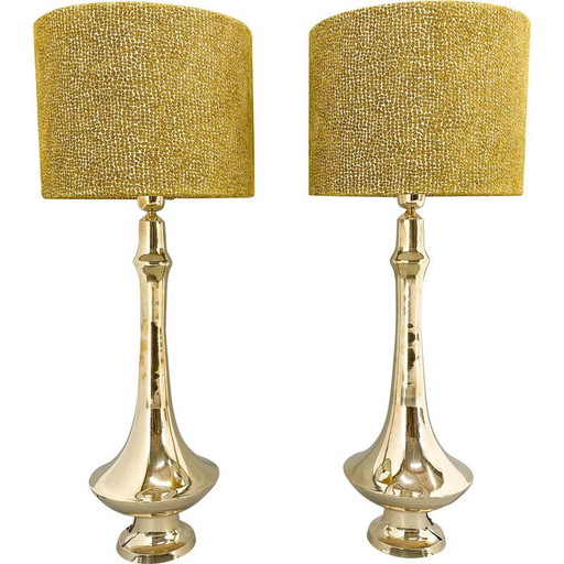 Coppia di lampade da tavolo vintage in ottone, 1950