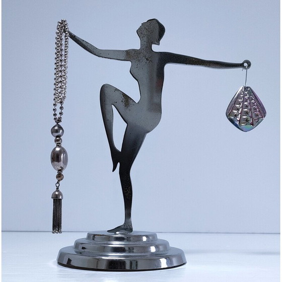 Image 1 of Vintage chrome-plated metal jewelry display with female figure, 1960