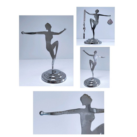 Image 1 of Vintage chrome-plated metal jewelry display with female figure, 1960