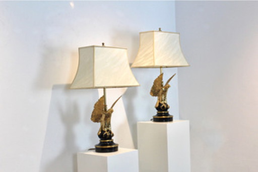 Belgian Brass Eagle Sculptured Table Lamps for DeKnudt