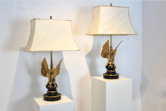 Image 1 of Belgian Brass Eagle Sculptured Table Lamps for DeKnudt