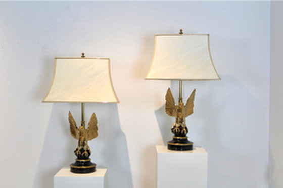 Image 1 of Belgian Brass Eagle Sculptured Table Lamps for DeKnudt