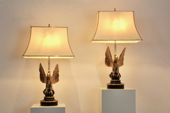 Image 1 of Belgian Brass Eagle Sculptured Table Lamps for DeKnudt