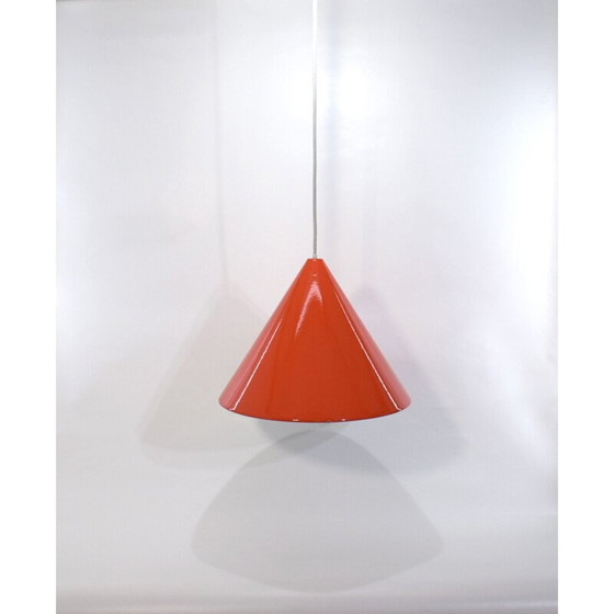 Image 1 of Lampada a sospensione vintage smaltata bianca di Arne Jacobsen per Louis Poulsen, Danimarca 1950
