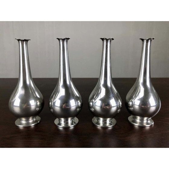 Image 1 of Set di 4 vasi vintage in peltro art déco di Just Andersen, Danimarca 1930
