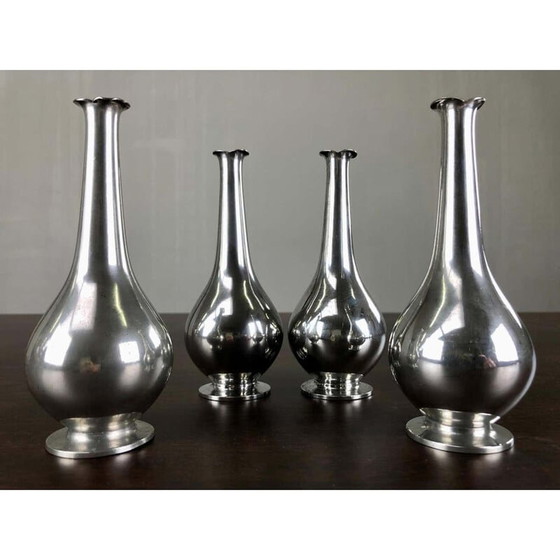 Image 1 of Set di 4 vasi vintage in peltro art déco di Just Andersen, Danimarca 1930