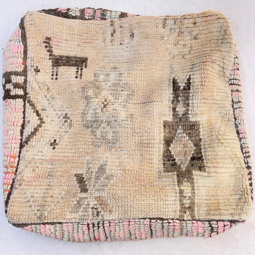 Vintage Moroccan Pouf Beige Pink