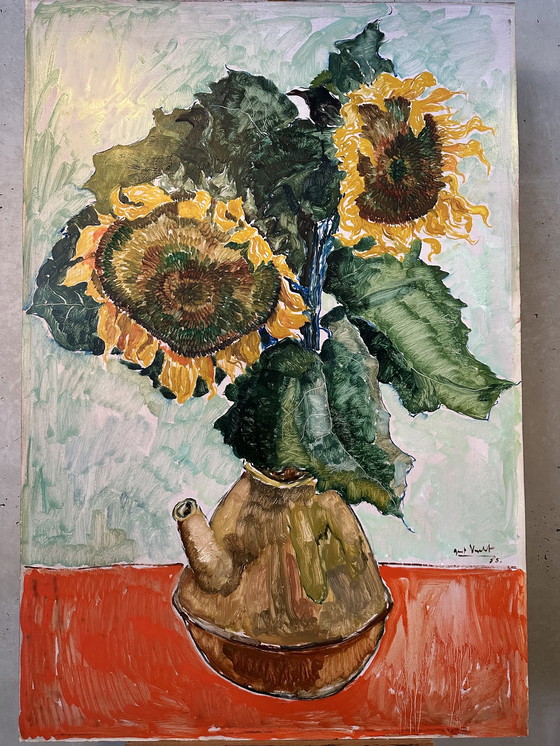 Image 1 of XL oil painting 'Sunflowers' - Gust Verelst 1955