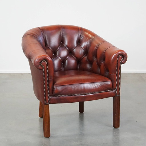 Beef Leather Red Chesterfield Club Armchair