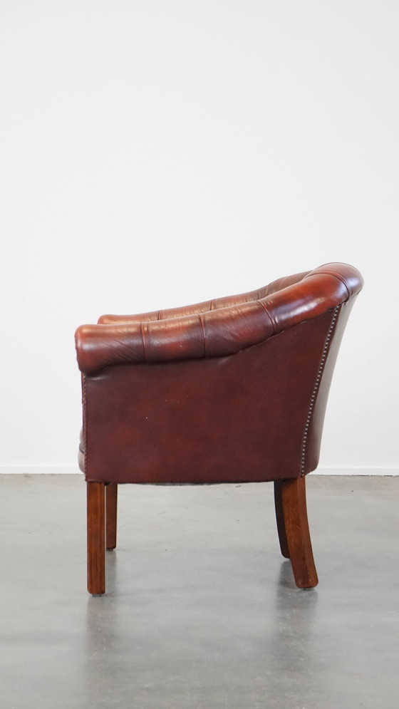 Image 1 of Beef Leather Red Chesterfield Club Armchair