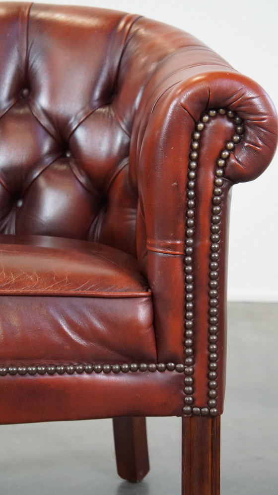 Image 1 of Beef Leather Red Chesterfield Club Armchair