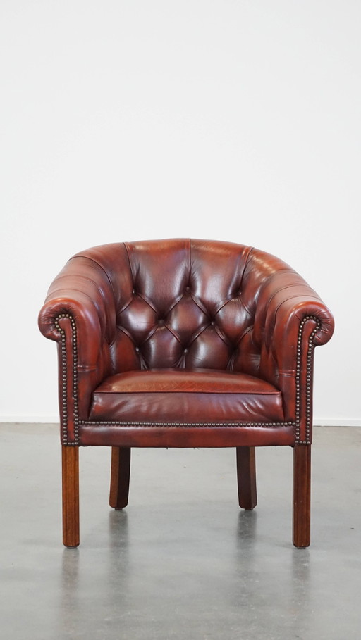 Beef Leather Red Chesterfield Club Armchair