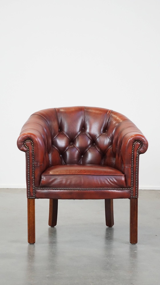 Image 1 of Beef Leather Red Chesterfield Club Armchair