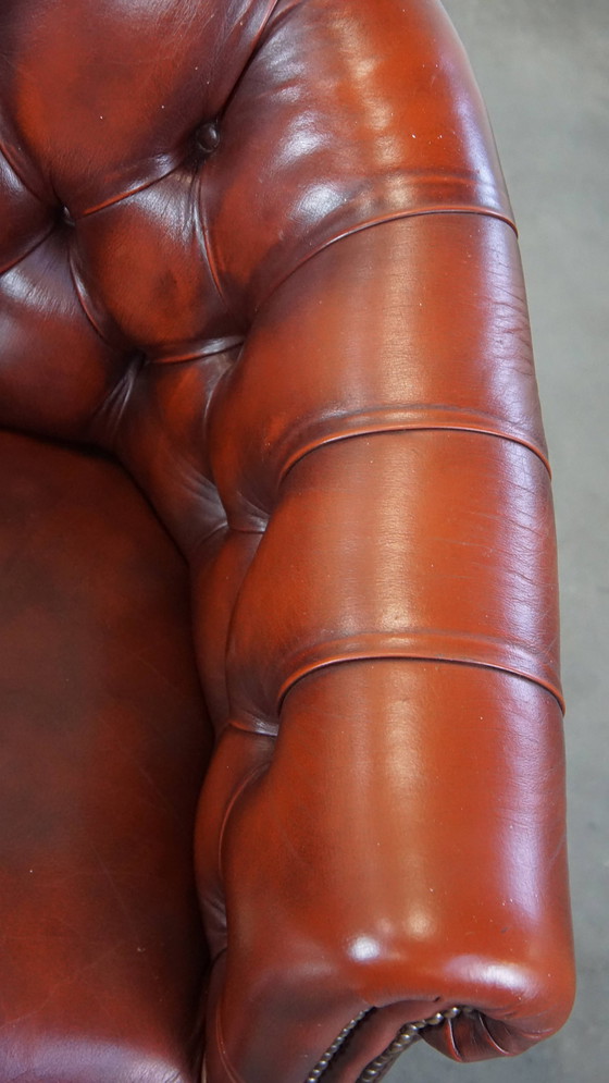 Image 1 of Beef Leather Red Chesterfield Club Armchair