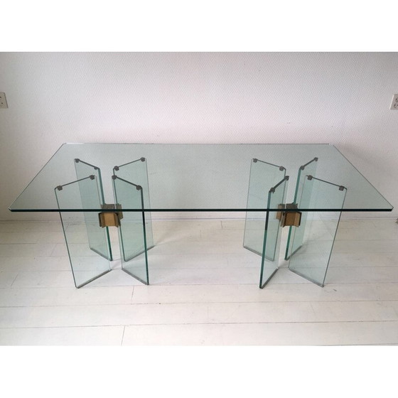 Image 1 of Vintage glass and brass table by Peter Ghyczy, 1970
