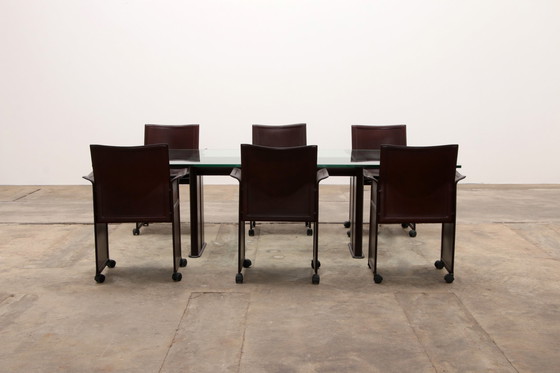 Image 1 of Tito Agnoli for Matteo Grassi leather dining table and six chairs