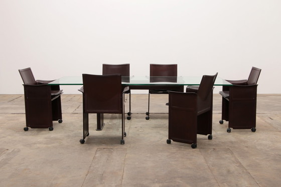 Image 1 of Tito Agnoli for Matteo Grassi leather dining table and six chairs