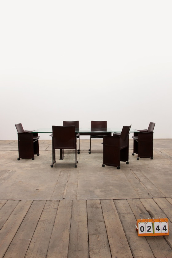 Image 1 of Tito Agnoli for Matteo Grassi leather dining table and six chairs