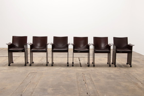 Image 1 of Tito Agnoli for Matteo Grassi leather dining table and six chairs