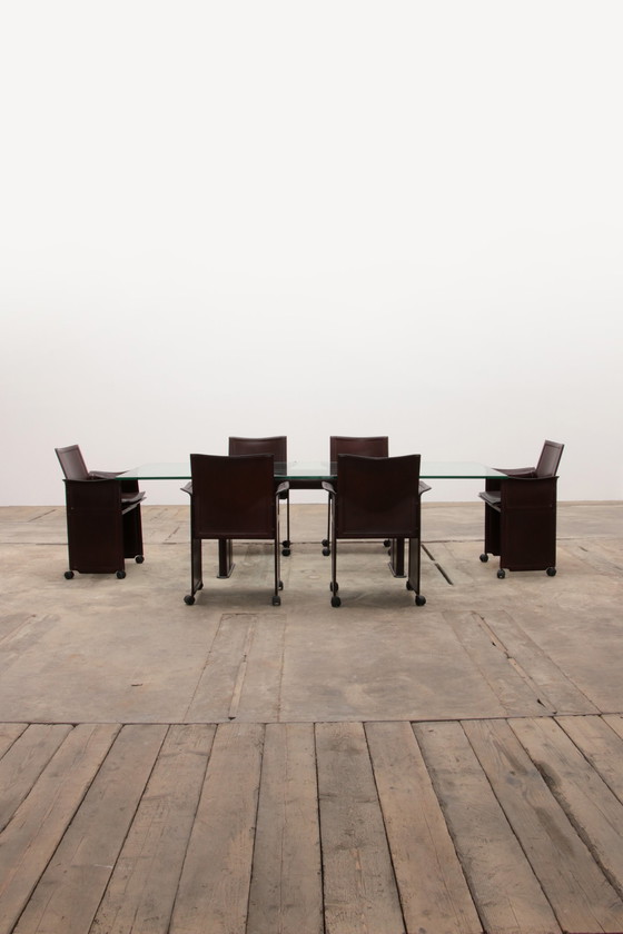 Image 1 of Tito Agnoli for Matteo Grassi leather dining table and six chairs